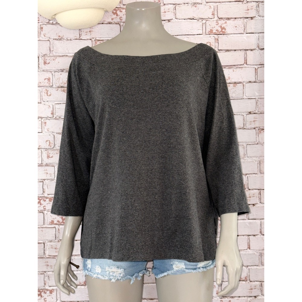 Jones New York Sport Womens Charcoal Gray Heathered Cotton Boat Neck Top XL